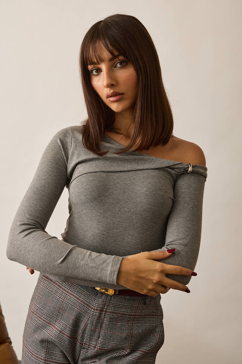 Maglia Scollo Barca Con Anello grigio|Colore:Grigio