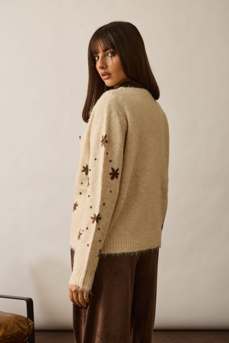 Cardigan Con Ricamo beige chiaro|Colore:Beige chiaro
