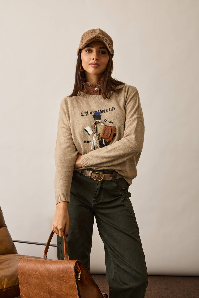 Pull Girl Travel beige scuro|Colore:Beige scuro