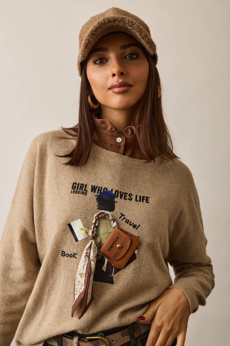 Pull Girl Travel beige scuro|Colore:Beige scuro