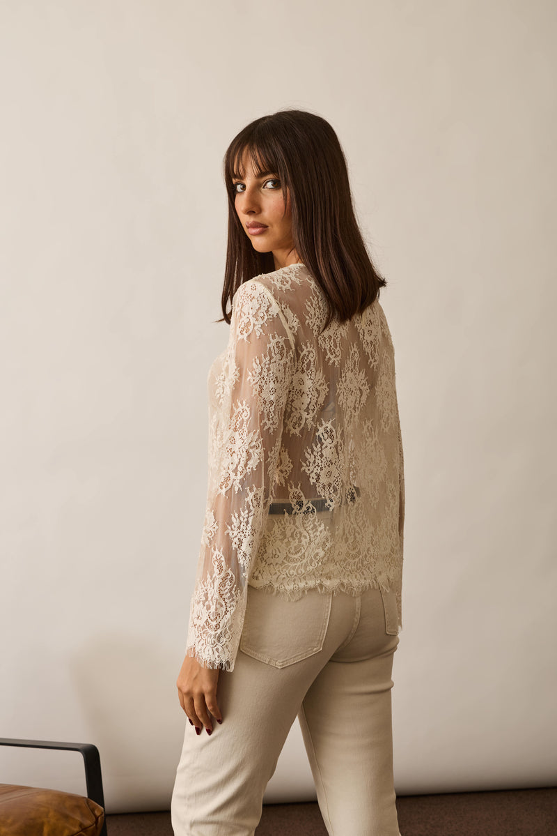 Blusa Pizzo Fiori burro|Colore:Burro