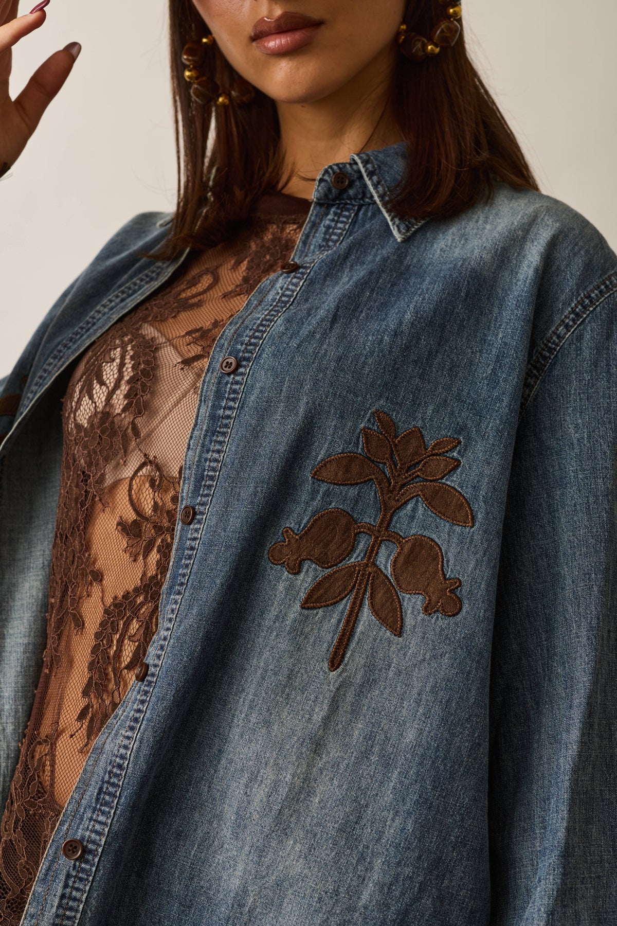 Camicia Denim Con Applicazioni denim|Colore:Denim