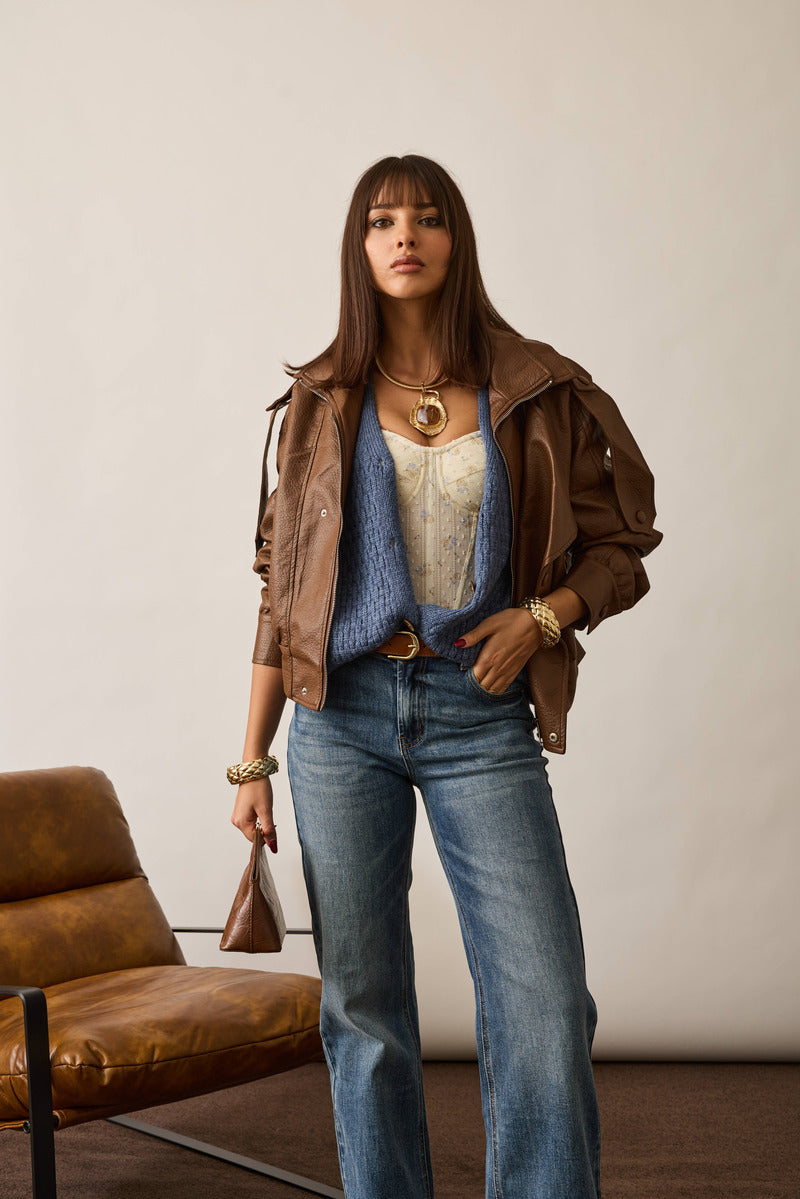 Bomber Aviatore Ecopelle tabacco|Colore:Tabacco