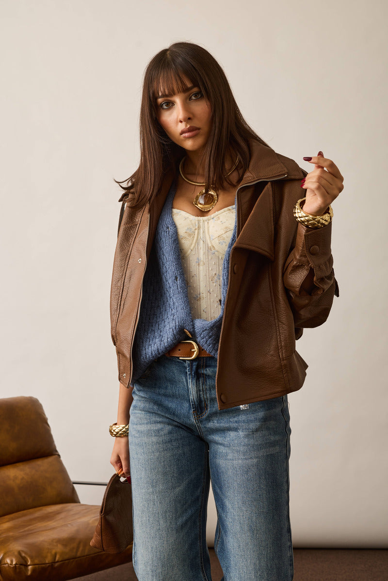 Bomber Aviatore Ecopelle tabacco|Colore:Tabacco