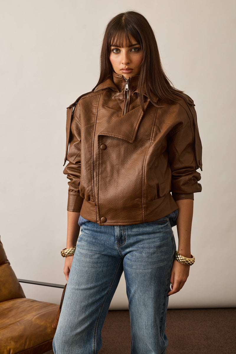 Bomber Aviatore Ecopelle tabacco|Colore:Tabacco