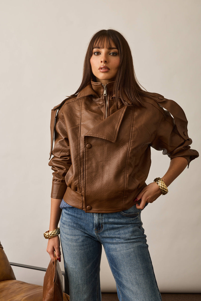 Bomber Aviatore Ecopelle tabacco|Colore:Tabacco