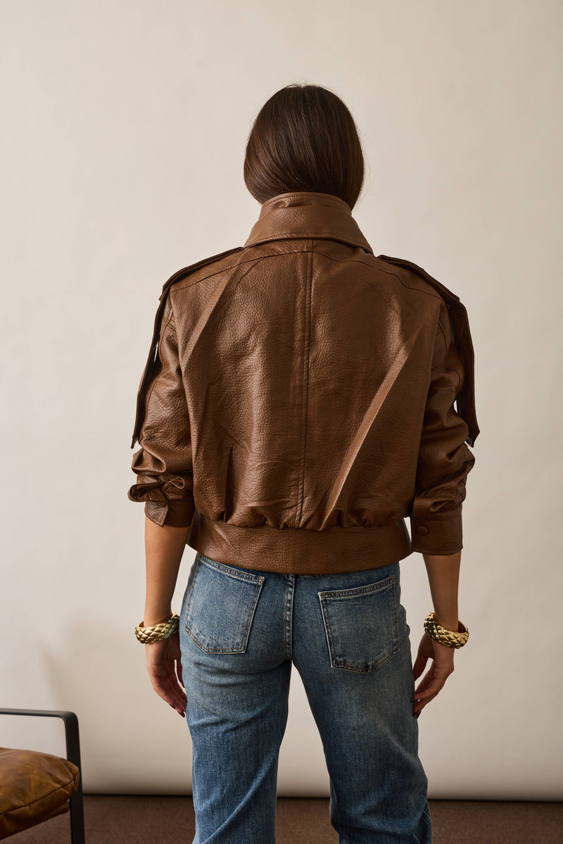 Bomber Aviatore Ecopelle tabacco|Colore:Tabacco