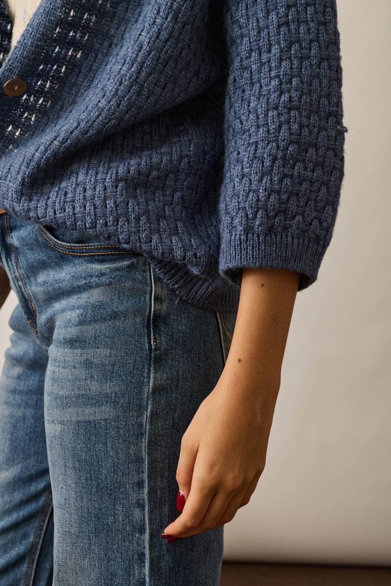 Cardigan Intreccio Bottoni Legno Avion|Colore:Avion
