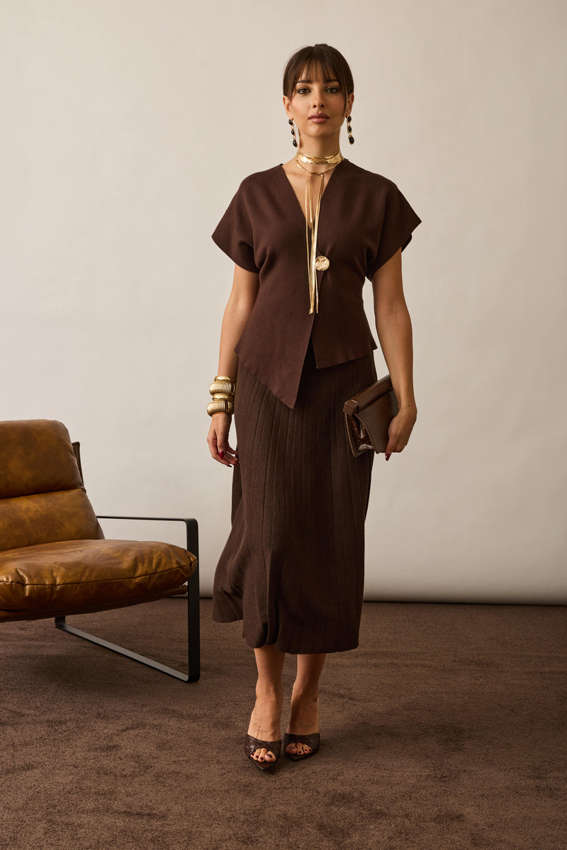 Coordinato In Maglia Plissé testa di moro|Colore:Testa di moro