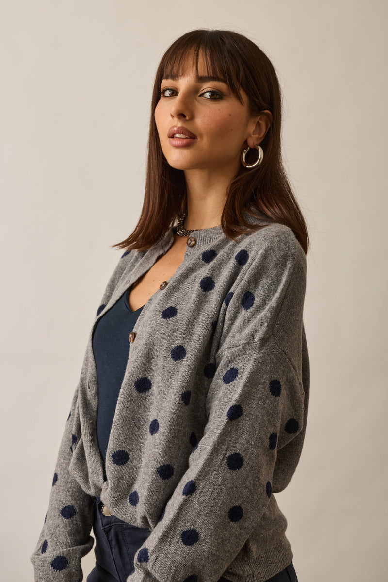 Cardigan Pois Cashmere Grigio|Colore:Grigio