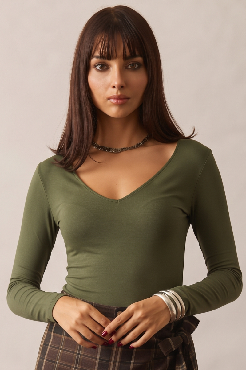 Maglia Scollo V Verde militare|Colore:Verde militare