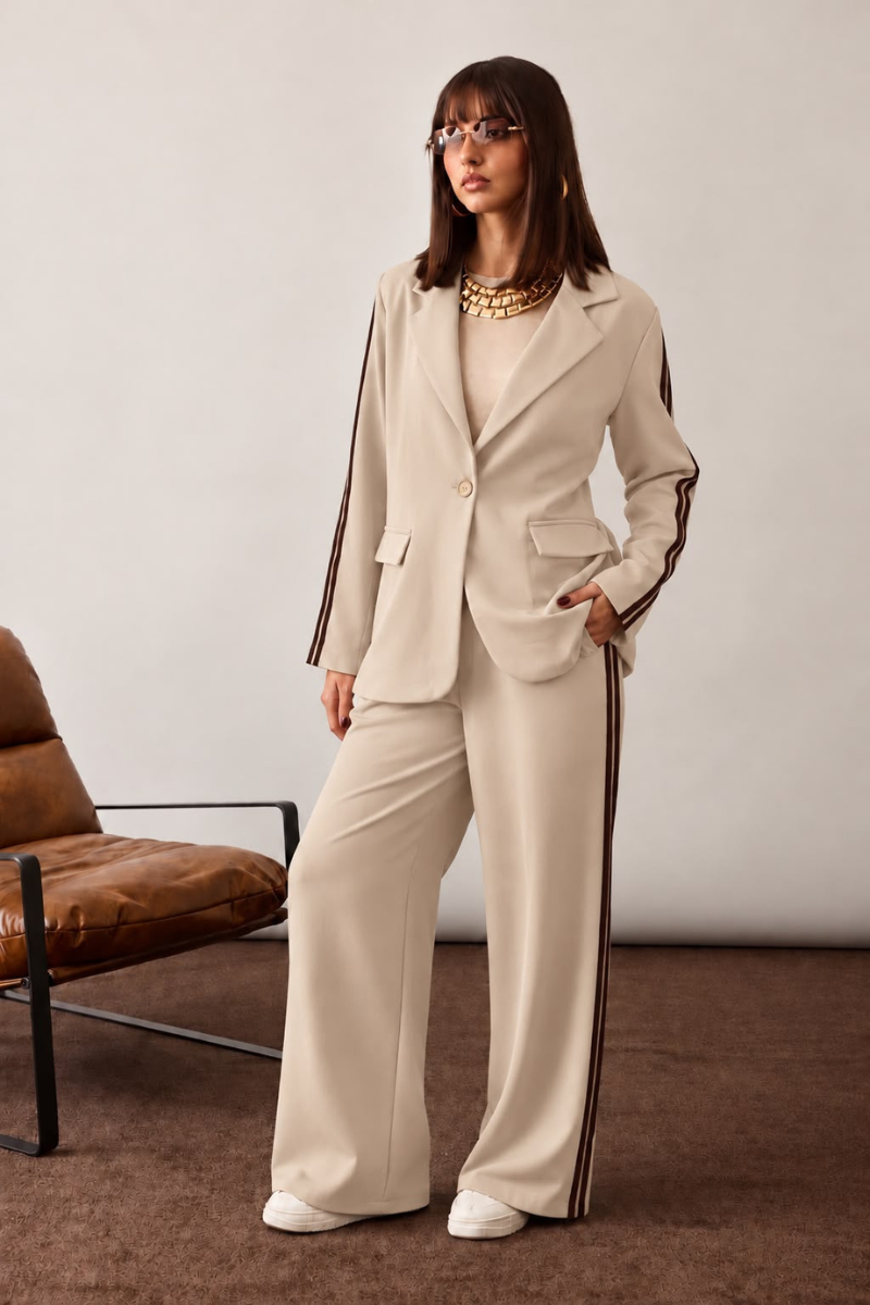 Tailleur Con Bande Beige|Colore:Beige