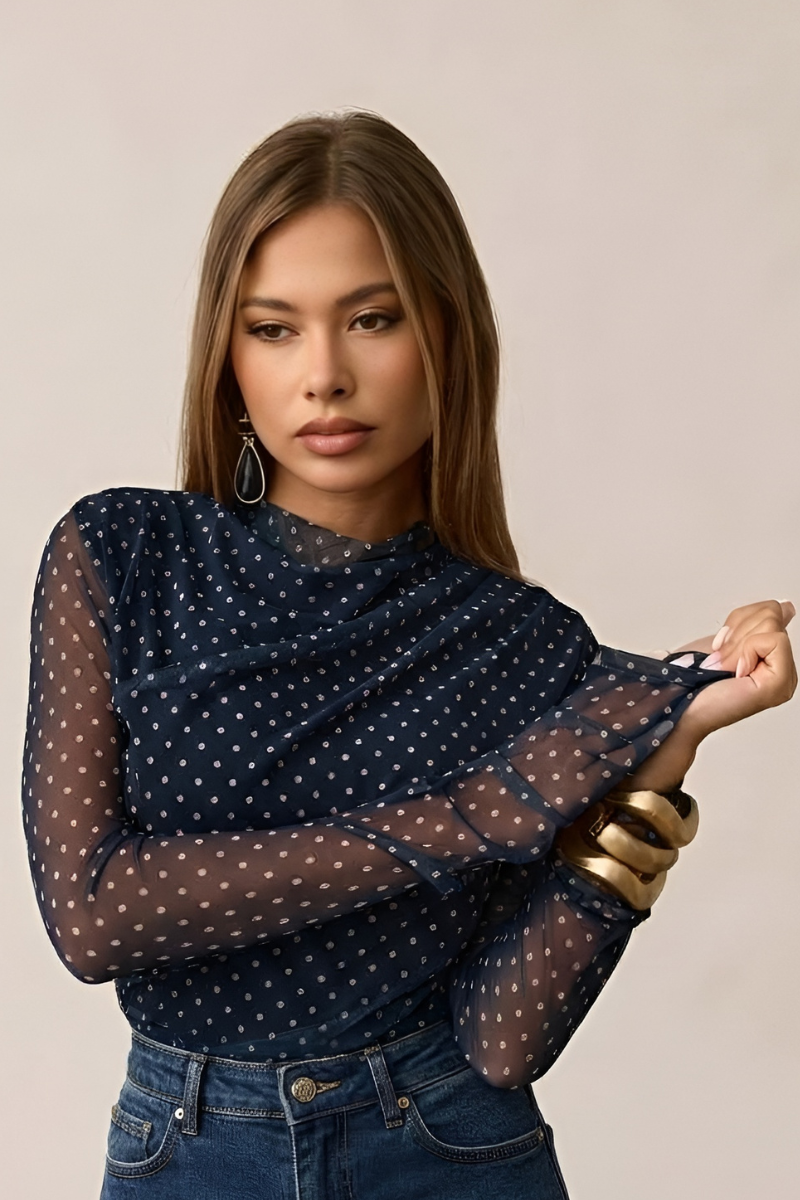Maglia Tulle Pois Blu|Colore:Blu