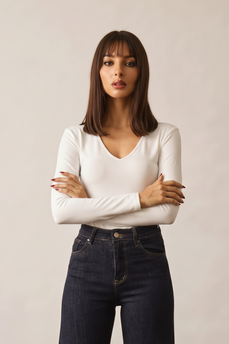 Maglia Scollo V Spalline Bianco|Colore:Bianco