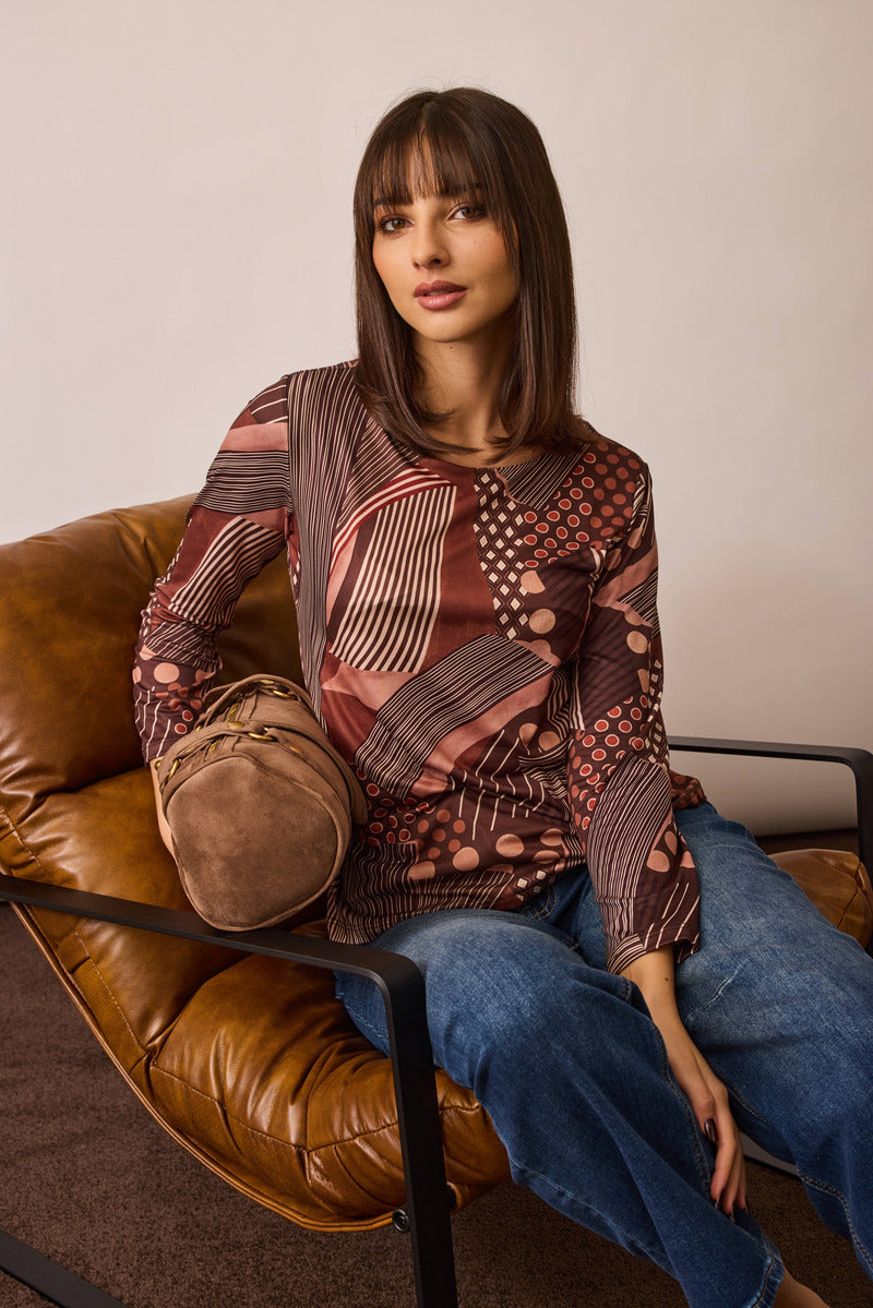 Maglia Fantasia Geometric testa di moro|Colore:Testa di moro