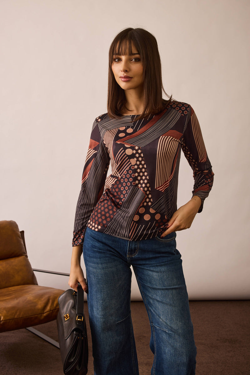 Maglia Fantasia Geometric nero|Colore:Nero