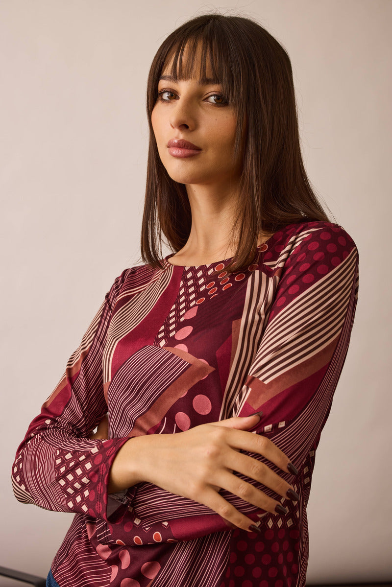 Maglia Fantasia Geometric borgogna|Colore:Borgogna