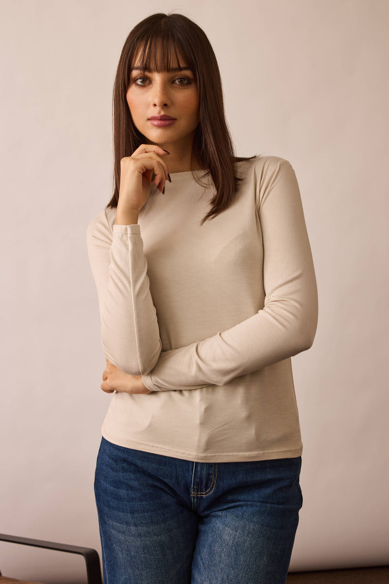 Maglia Scollo Barca beige|Colore:Beige
