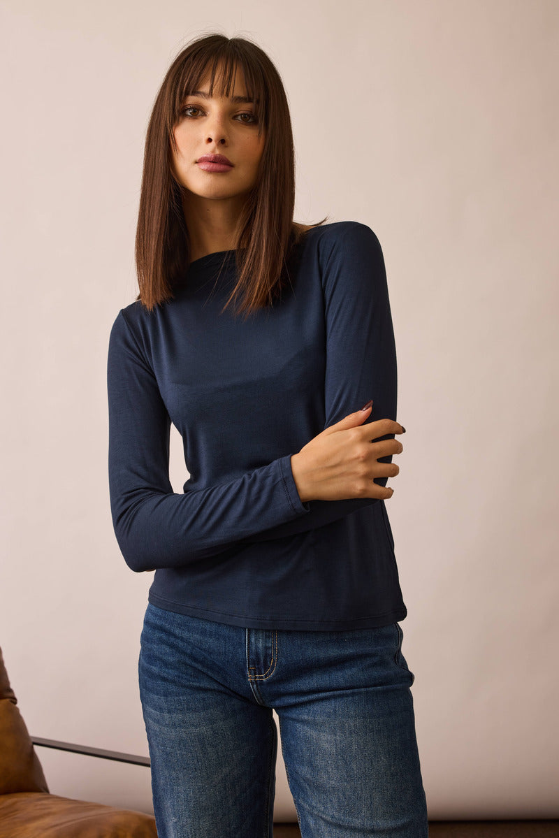 Maglia Scollo Barca blu|Colore:Blu