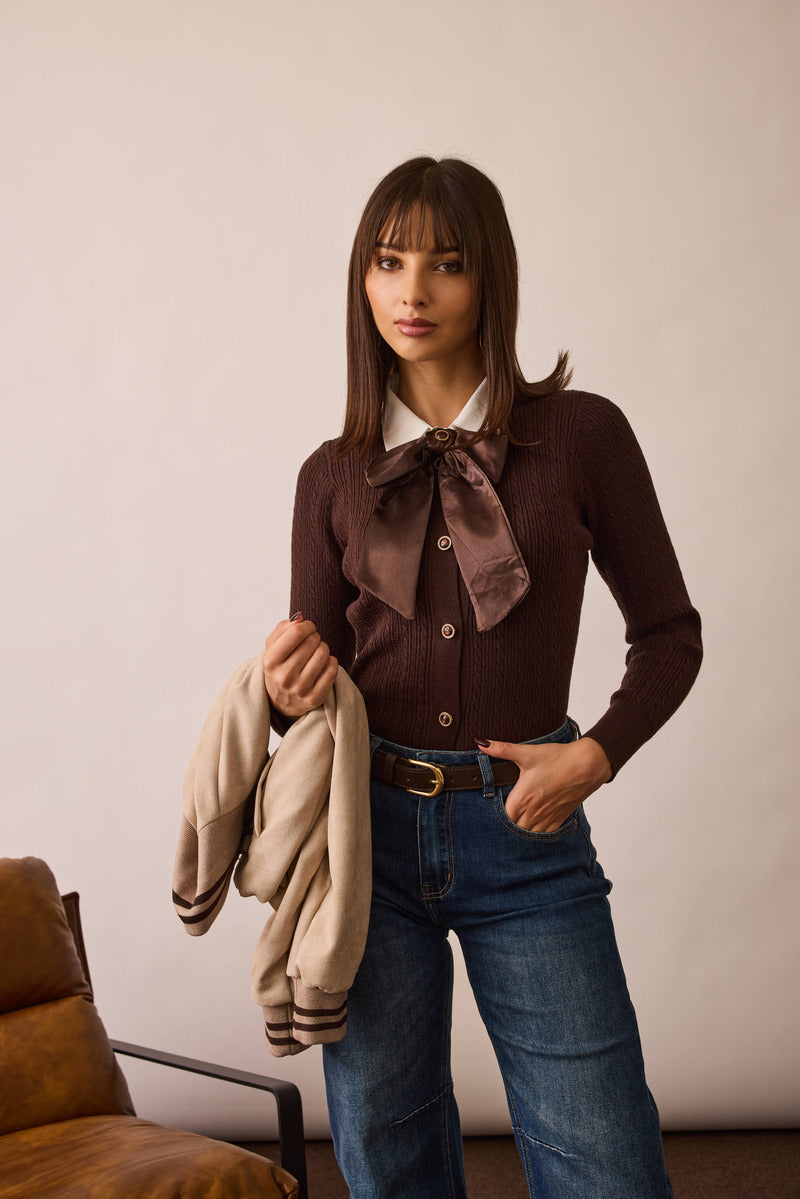 Cardigan Bottoni College testa di moro|Colore:Testa di moro