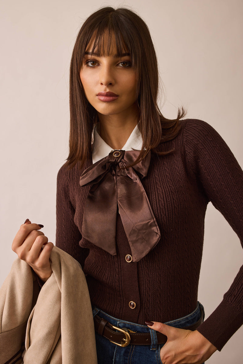 Cardigan Bottoni College testa di moro|Colore:Testa di moro