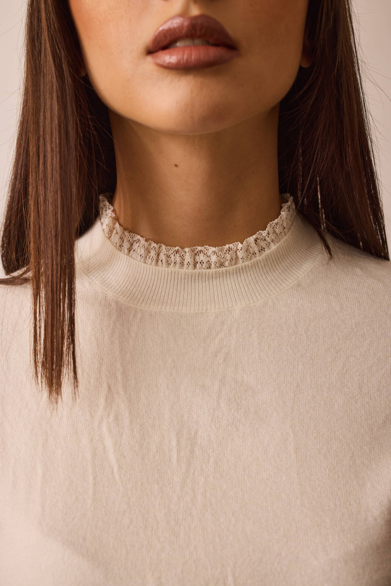 Pull Mezza Manica Bordino Pizzo Bianco|Colore:Bianco