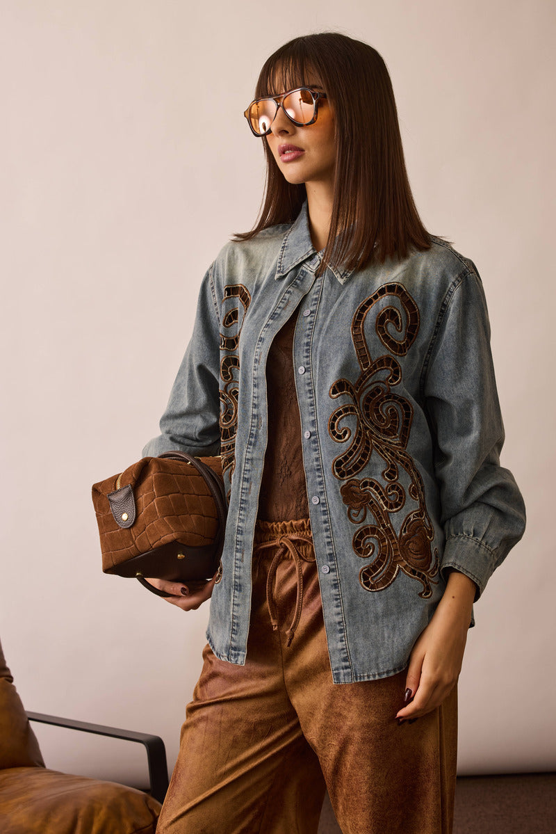 Camicia Denim Intagliata denim|Colore:Denim