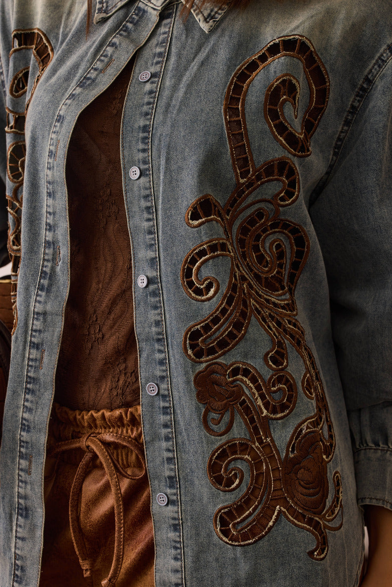 Camicia Denim Intagliata denim|Colore:Denim