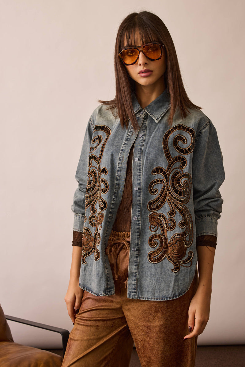 Camicia Denim Intagliata denim|Colore:Denim