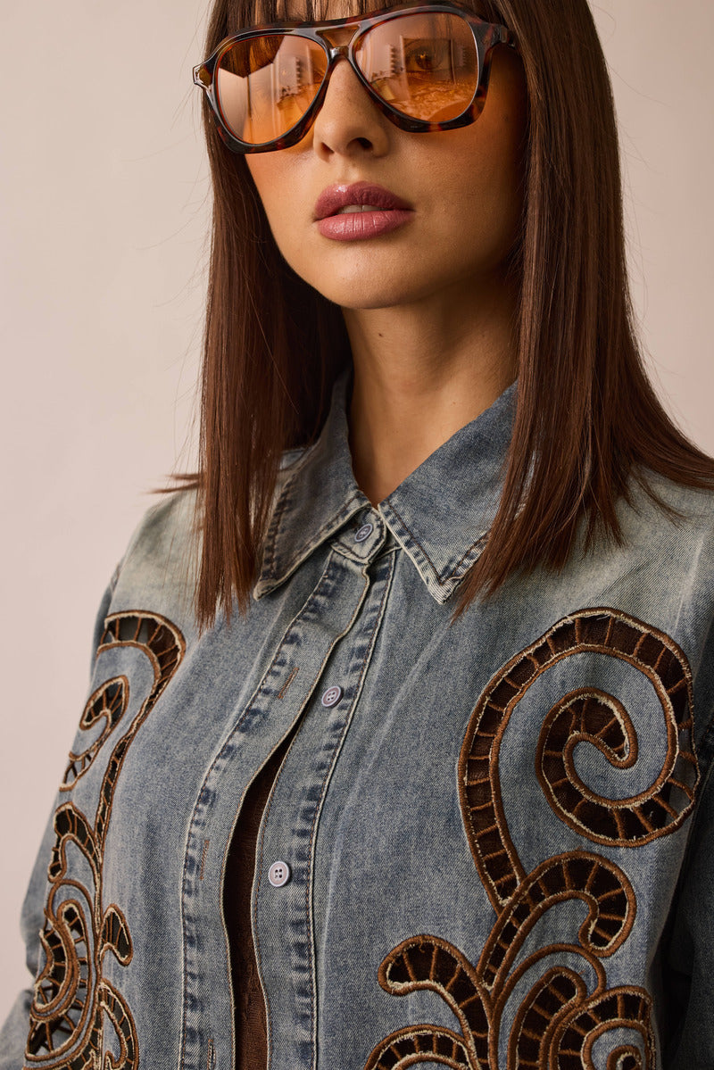 Camicia Denim Intagliata denim|Colore:Denim