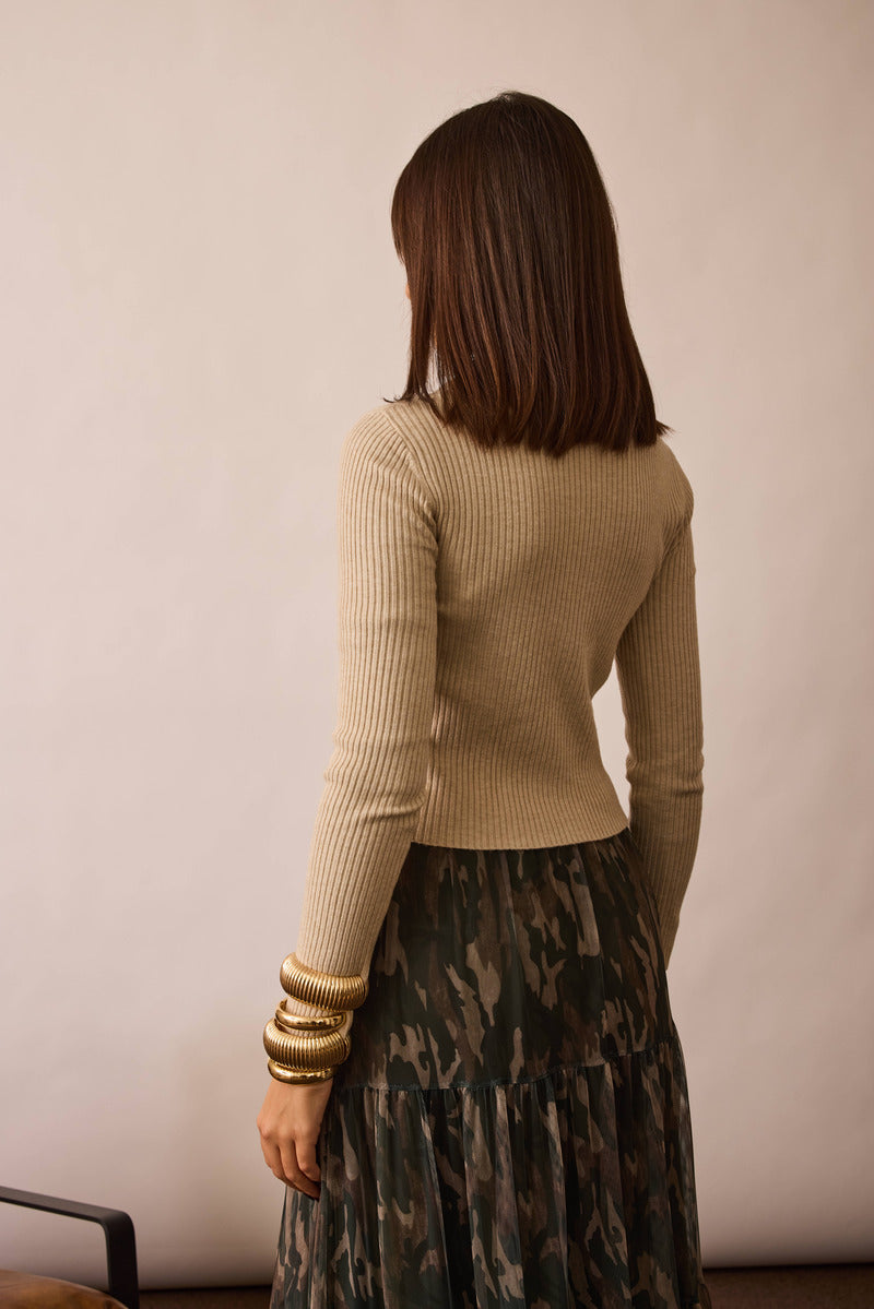 Cardigan Costine Zip Beige|Colore:Beige
