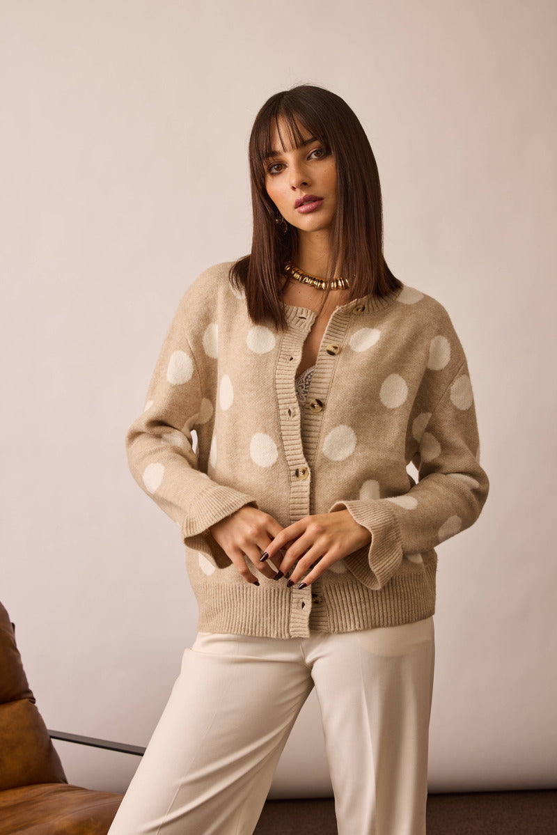 Cardigan Pois beige|Colore:Beige