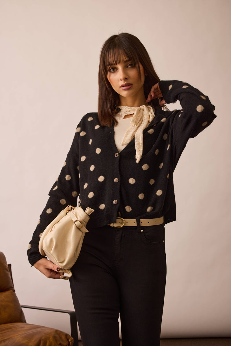Cardigan Pois Cashmere Nero|Colore:Nero