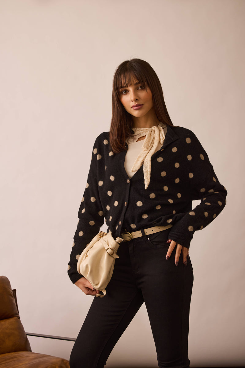 Cardigan Pois Cashmere Nero|Colore:Nero