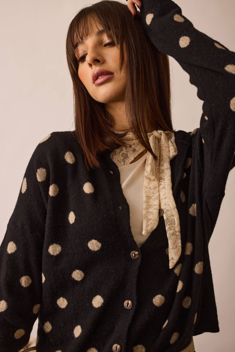 Cardigan Pois Cashmere Nero|Colore:Nero