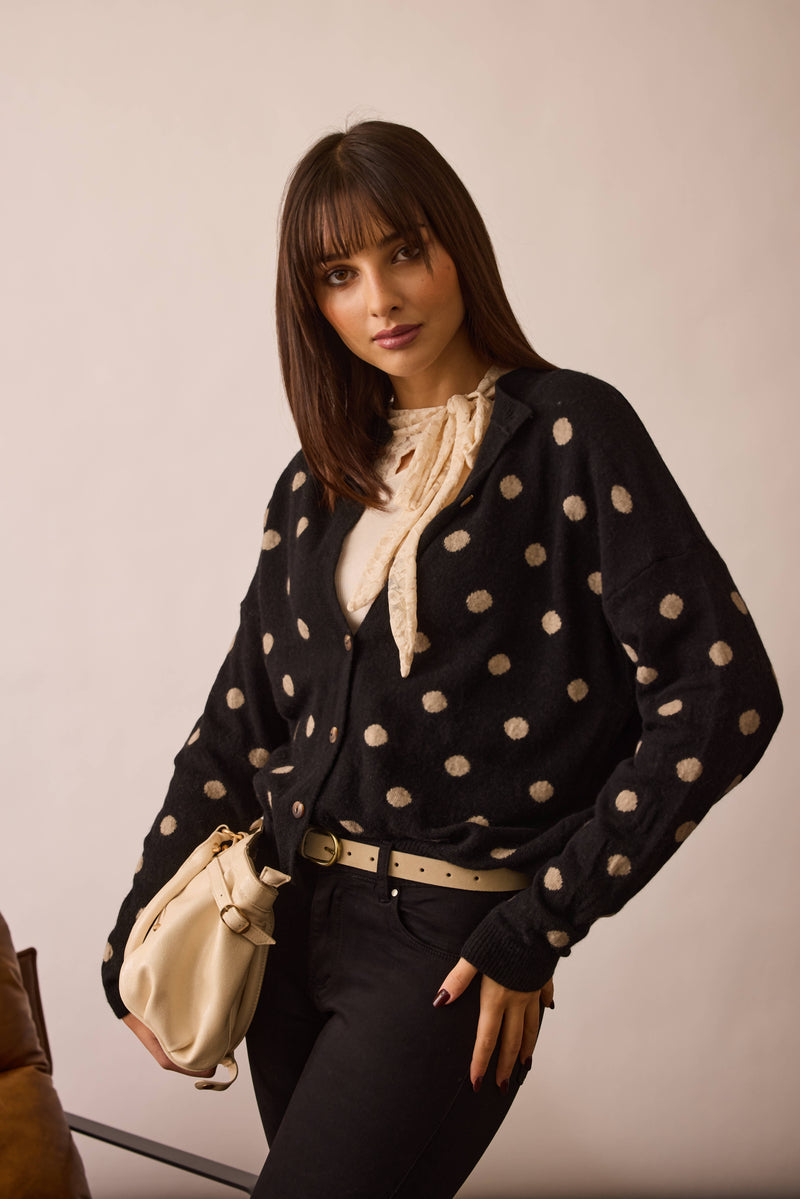 Cardigan Pois Cashmere Nero|Colore:Nero