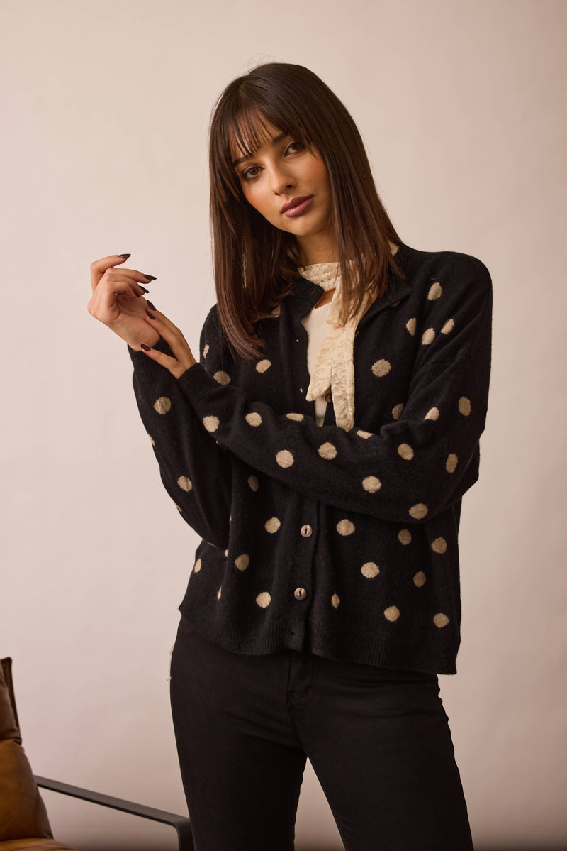 Cardigan Pois Cashmere Nero|Colore:Nero