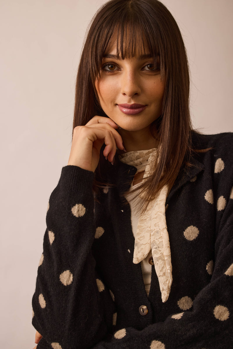 Cardigan Pois Cashmere Nero|Colore:Nero