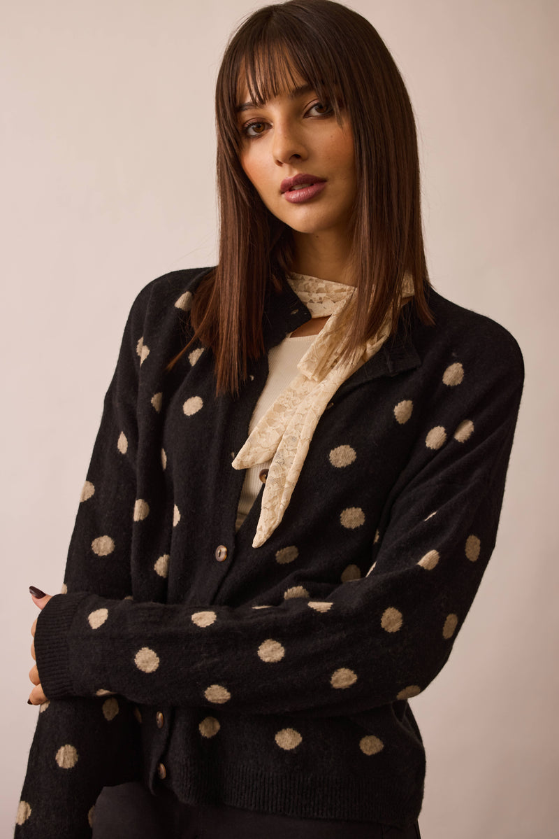 Cardigan Pois Cashmere Nero|Colore:Nero