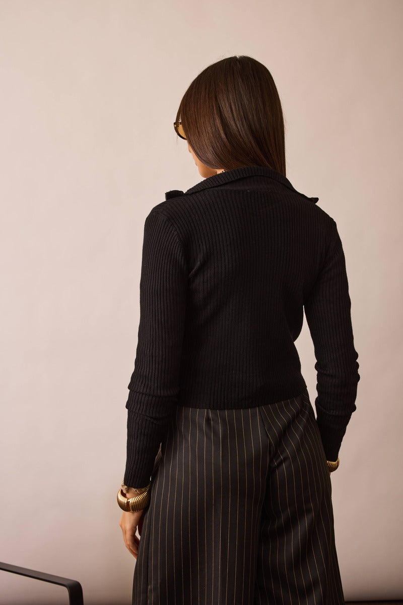 Cardigan Costine Zip Nero|Colore:Nero