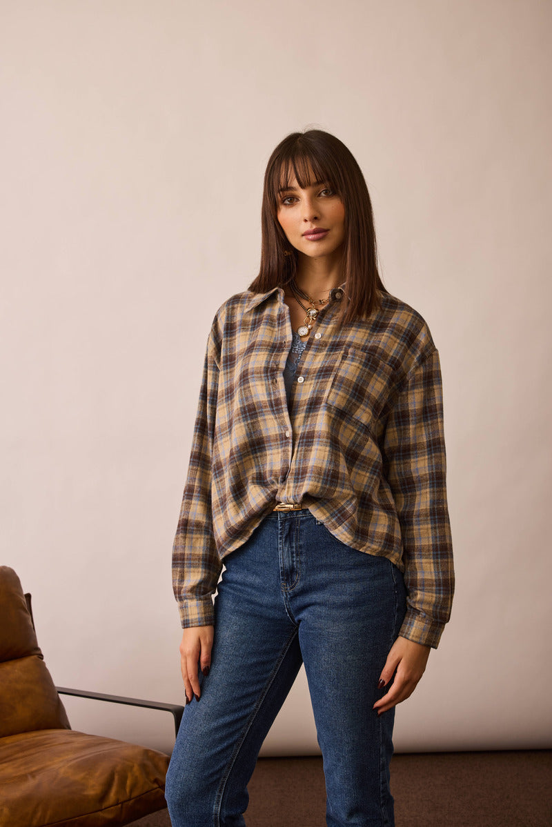 Camicia Quadri beige|Colore:Beige