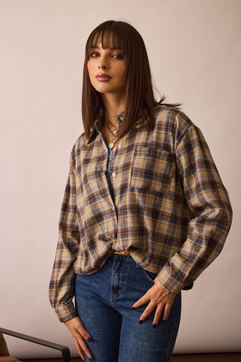 Camicia Quadri beige|Colore:Beige