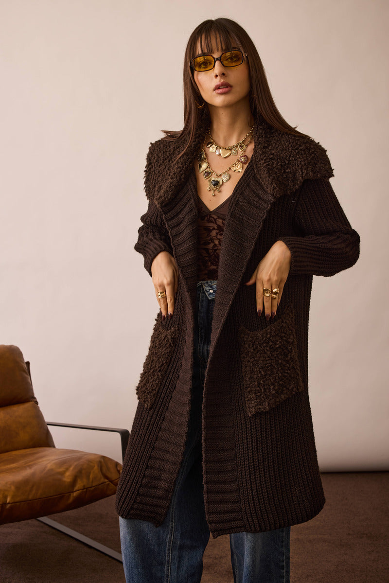 Cardigan Effetto Sherpa testa di moro|Colore:Testa di moro