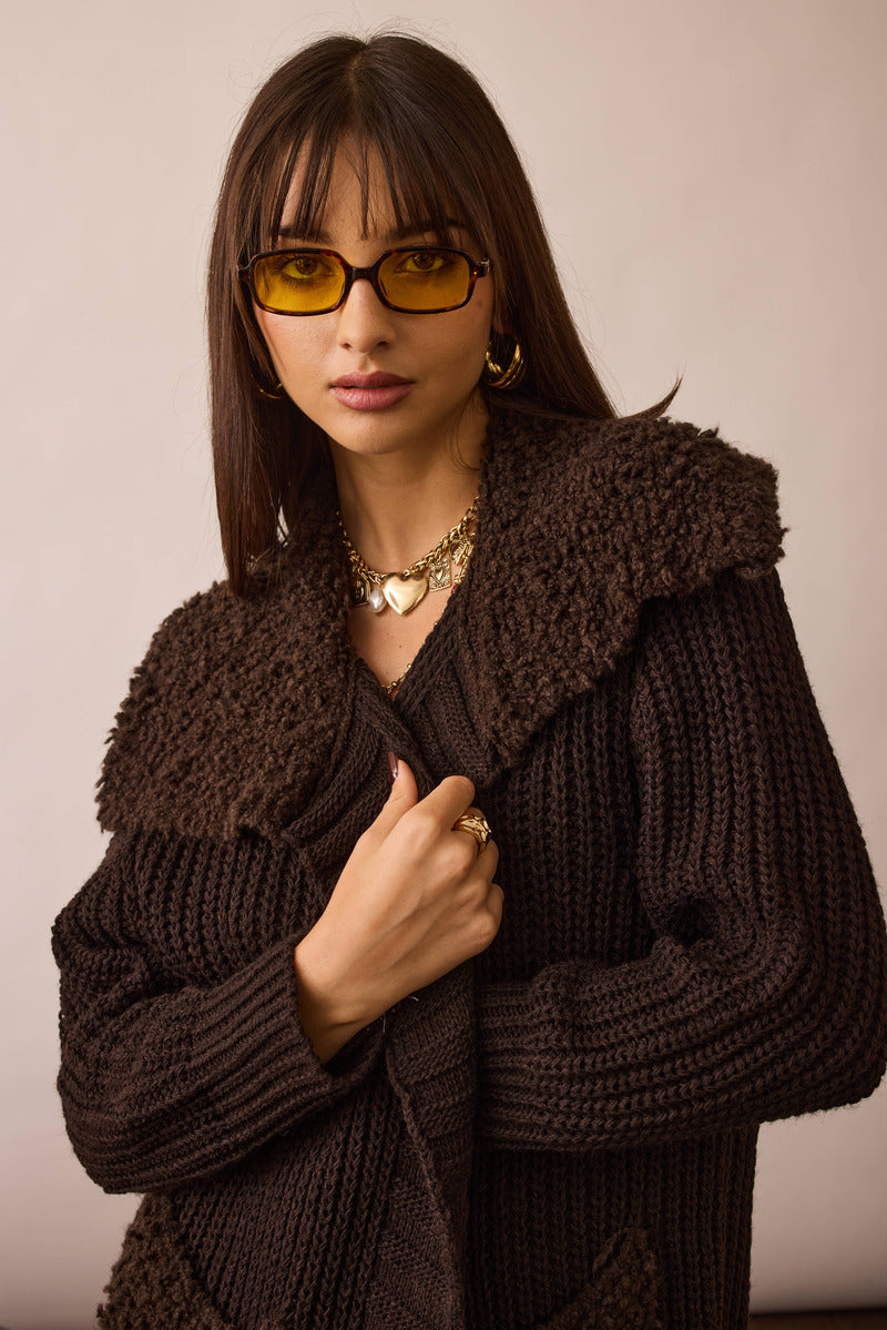 Cardigan Effetto Sherpa testa di moro|Colore:Testa di moro