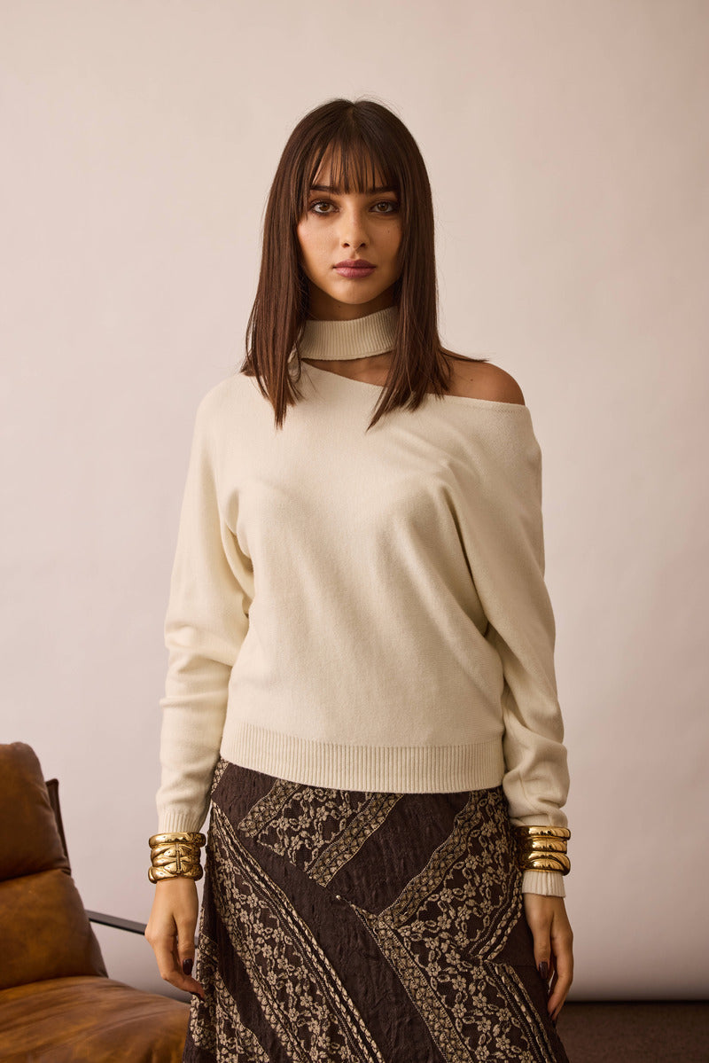 Maglia Cut Out panna|Colore:Panna