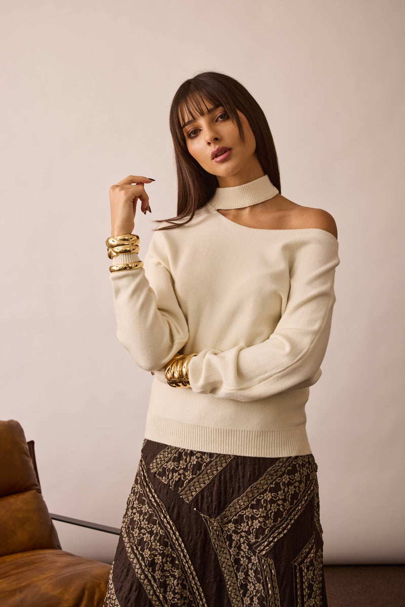Maglia Cut Out panna|Colore:Panna