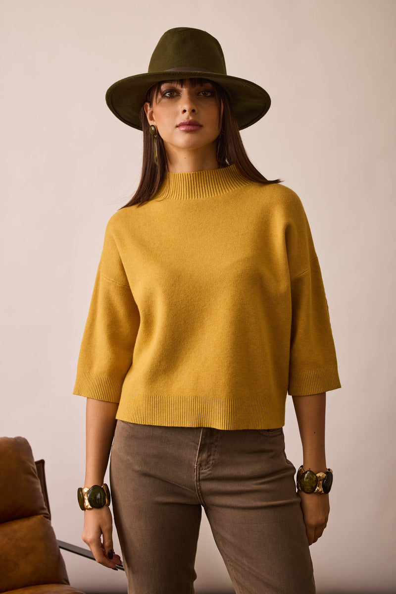 Pull Intreccio Su Manica ocra|Colore:Ocra