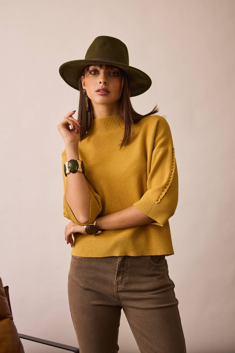 Pull Intreccio Su Manica ocra|Colore:Ocra