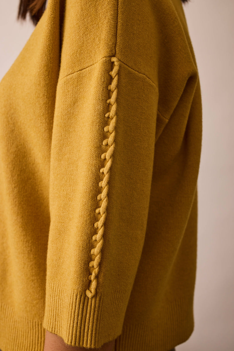 Pull Intreccio Su Manica ocra|Colore:Ocra