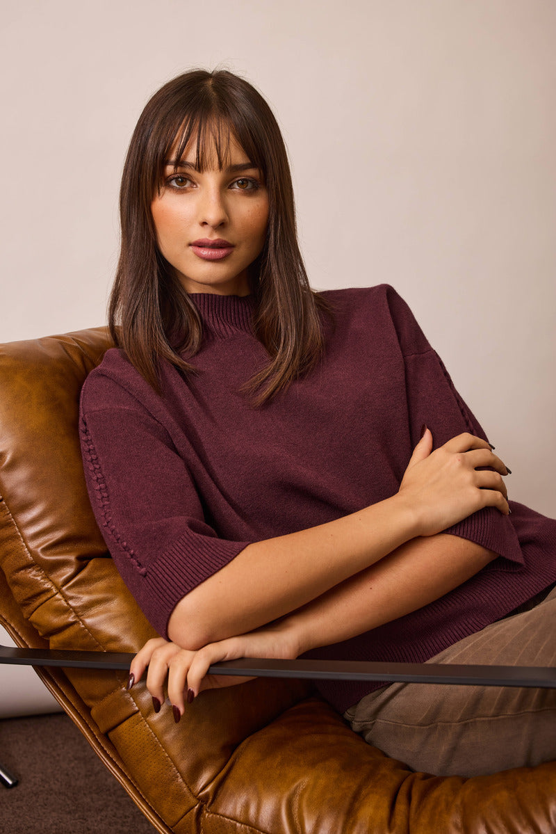 Pull Intreccio Su Manica vinaccio|Colore:Vinaccio